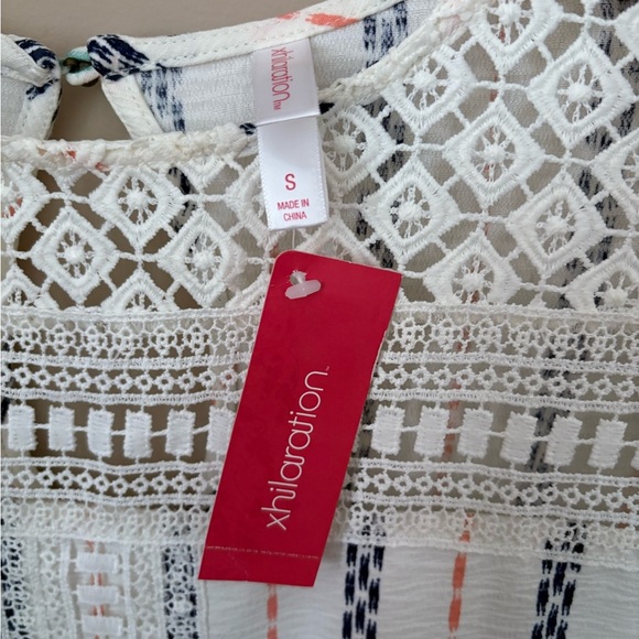 Xhilaration Women's S Boho Chic Striped Crochet Lace Trim Shift Dress - Picture 2 of 3